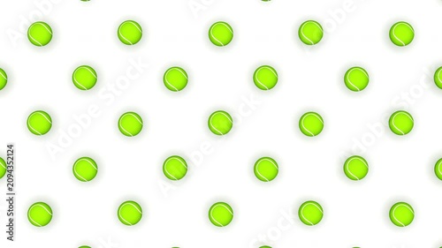3d animation of grid rotating tennis balls background. Computer generated loop animation. 4K seamless motion design