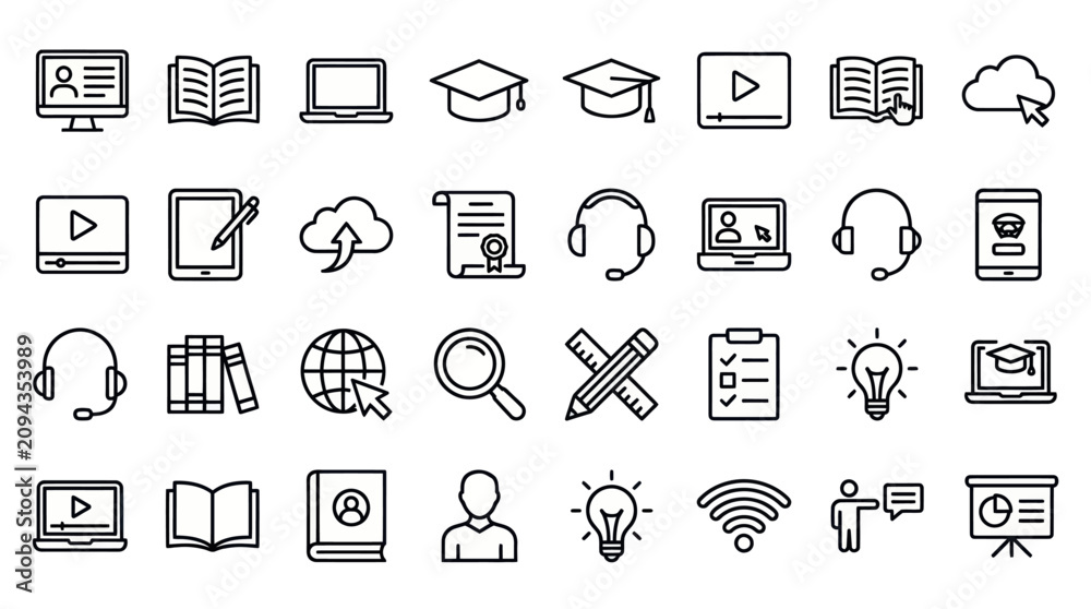 Fototapeta premium Online education and e-learning study icon collection