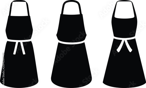 Vector Illustration Featuring Black Silhouette Apron Icons with Neck Straps Waist Ties and Variations in Shape and Design