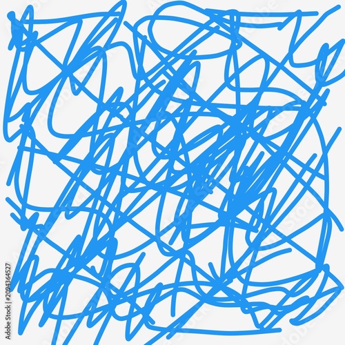 Konstfotografi aAn abstract digital illustration featuring a chaotic and dense pattern of tangled blue lines drawn on a plain white background