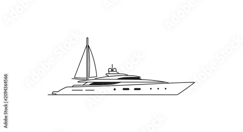 Vászonkép Side View Line Drawing of a Luxury Yacht