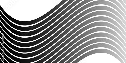 Foto Black on white abstract perspective line wave stripes with 3d dimensional effect