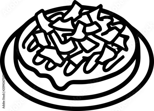 Принти на полотні Stylized illustration of a hearty meal with noodles and toppings on a plate