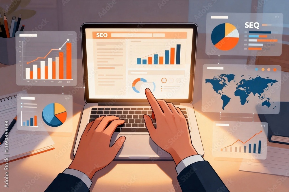 Fototapeta premium Businessman Analyzing SEO Data on Laptop