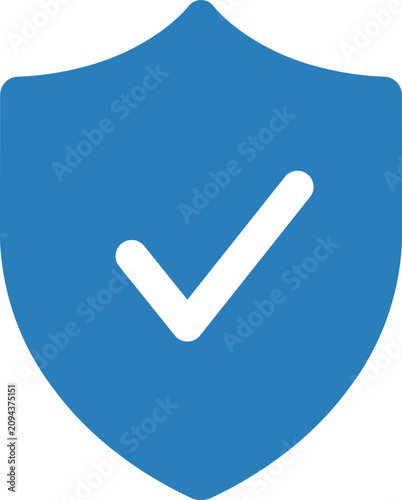 Blue shield with a white checkmark symbol, flat for security and verification protection