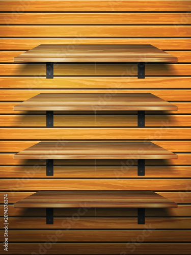 Wooden shelves on wooden background