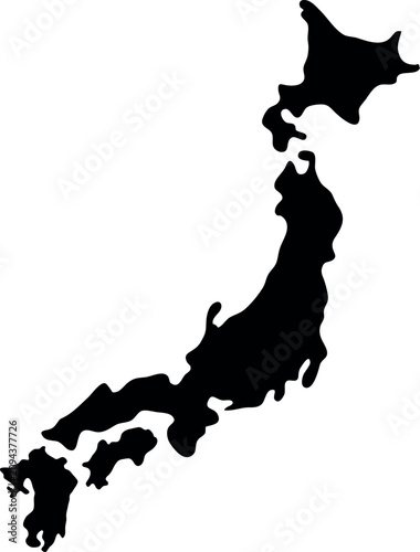 Japan Country Map Black Silhouette Vector Icon Isolated on White Background
