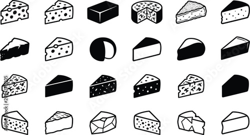 Fotografía Gourmet cheese varieties icons set with swiss cheddar brie blue gouda wheels wed