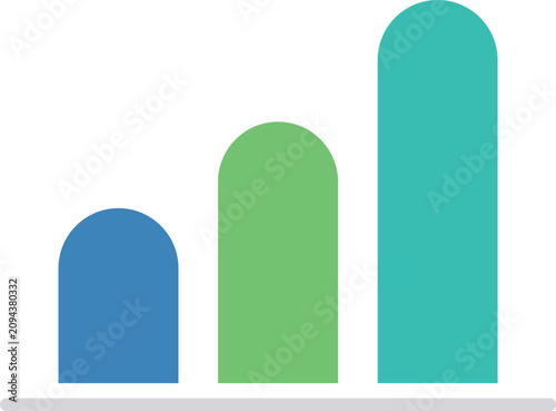 Bild auf Leinwand Three vertical bar chart columns with rounded tops in blue, light green, and tea