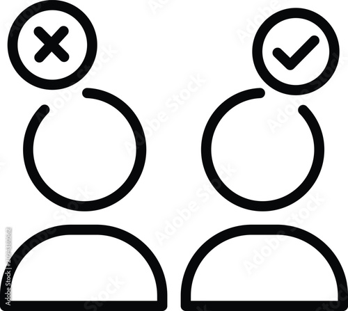 Two abstract human figures with x and checkmark representing correct and incorrect choices