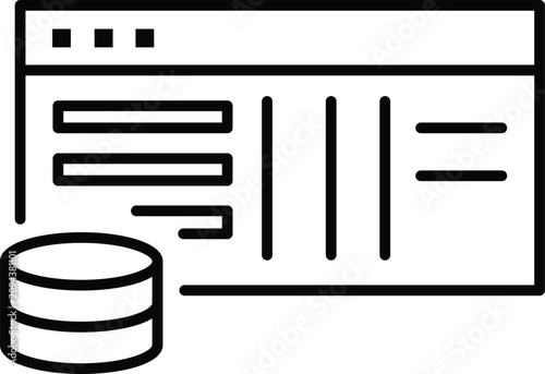 Web browser window with a database cylinder symbol, black outline on white background storage