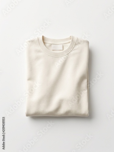 The neatly folded white t-shirt lies on a clean surface.