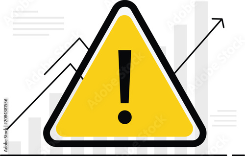 Yellow warning triangle with black exclamation mark overlaid on a bar chart and line graph