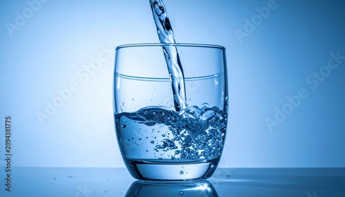 A close-up of fresh water pouring into a clean transparent glass