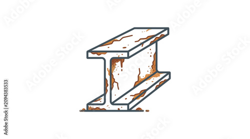 Obraz na płótnie Rusty Steel I-Beam Vector Illustration