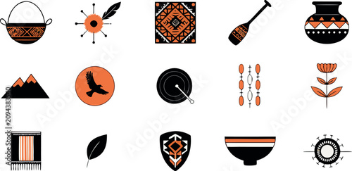 Fotografie Set of native american culture and tribal icons