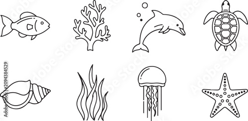 Canvastavla Ocean animals icon set, marine life collection, sea creatures vector icons, unde
