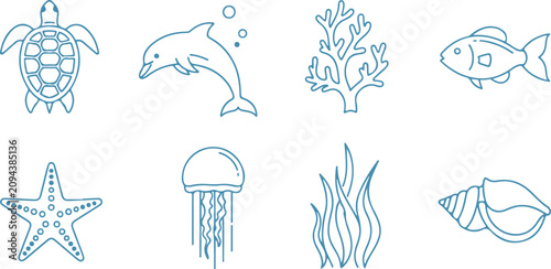 Konstfotografi Ocean animals icon set, marine life collection, sea creatures vector icons, unde
