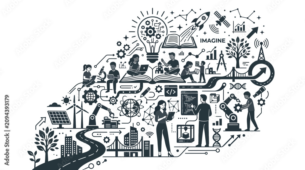 Fototapeta premium Innovation and Future Technology: People, Ideas, and Progress