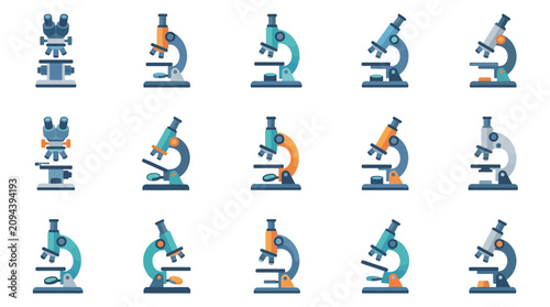 Bild auf Leinwand Laboratory Microscope Icon Set