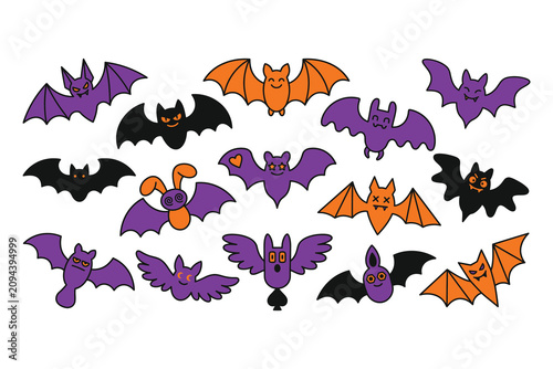 Cute halloween bat characters collection for spooky season designs and party decorations