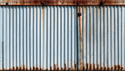 Corrugated metal panels, weathered, rusty, textured surface
