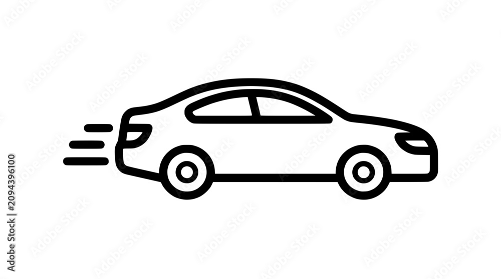 Fototapeta premium Speeding Car Icon - Minimalist Line Art of a Moving Automobile