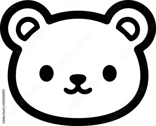 Cute bear face icon, simple cartoon illustration, black and white, vector graphic