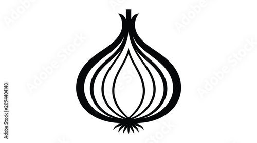 Onion bulb with layered segments and roots icon