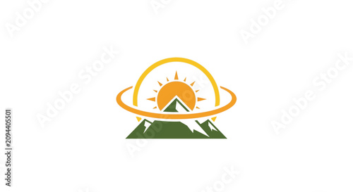 Sunrise over mountains with circular halo and rays