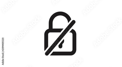 Unlock Icon with Diagonal Slash - Security, Access, Freedom Concept
