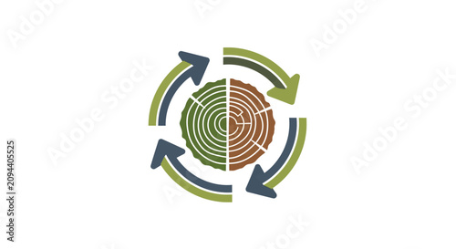 Sustainable Forestry Cycle Icon: Wood Log and Recycling Arrows