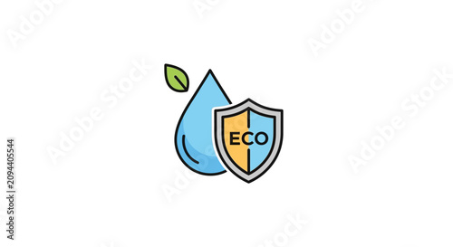 Water Drop with Eco Shield Icon - Clean Energy and Environment Protection Concept
