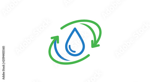 Water Cycle Icon: Blue Drop Surrounded by Green Arrows