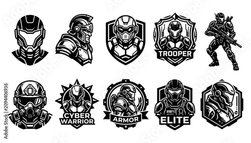 Fotografie Trooper Armor Badges and Emblems Featuring Futuristic Warrior Designs with Cyber