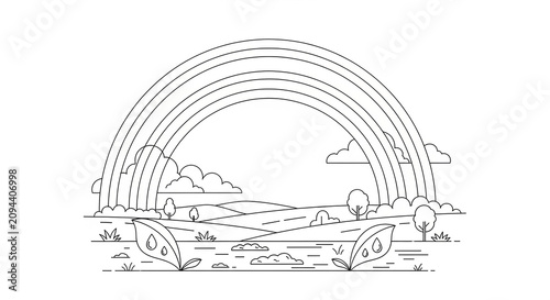 Beautiful rainbow over a peaceful landscape