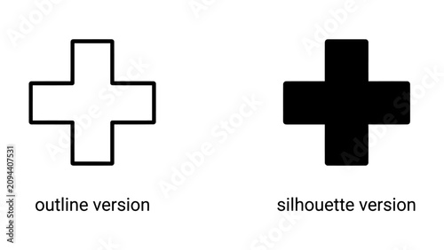 Obraz na plátně Plus Sign Symbol: Two plus signs are shown, one with a black outline and the other as a black silhouette