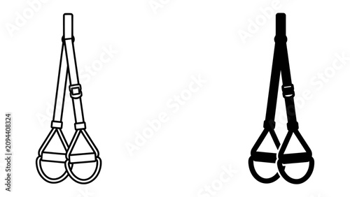 Photography Suspension Training Straps: A pair of illustration of suspension training straps, one in black and white outline and another in solid black, ready for a challenging workout