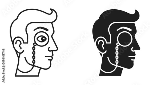 Fotografie Monocle Gentleman: Two stylized portraits of a gentleman wearing a monocle, one in outline and the other in silhouette, exuding a classic and sophisticated aura