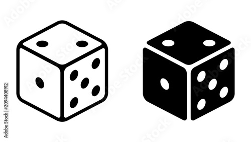 Принти на полотні Dice Icons: Two isometric dice icons, one outlined and the other solid black, representing chance and games of luck