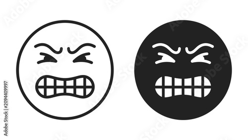 Картината върху платно Angry Emoji Faces: Two emoji faces, one outlined and one filled, depict intense anger with furrowed brows and gritted teeth