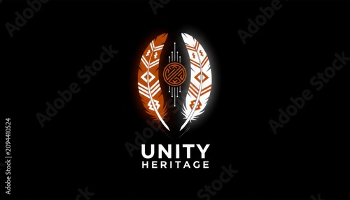 National indigenous peoples day orange and white feathers on black background