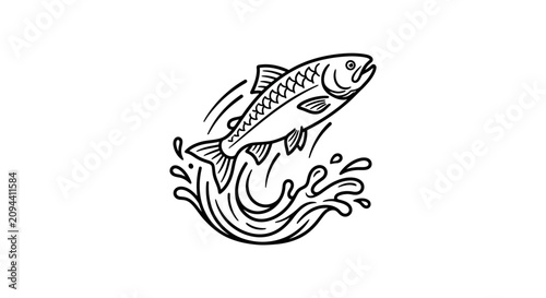 Leaping Salmon Outline Vector Illustration