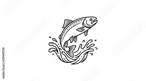 Leaping Salmon Line Art Vector Illustration