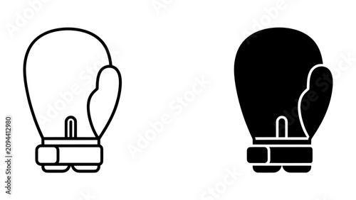 Obraz na plátně Boxing Gloves Icon: Two boxing gloves, one outlined in black and white and the other a solid black silhouette, represent the sport of boxing with bold simplicity