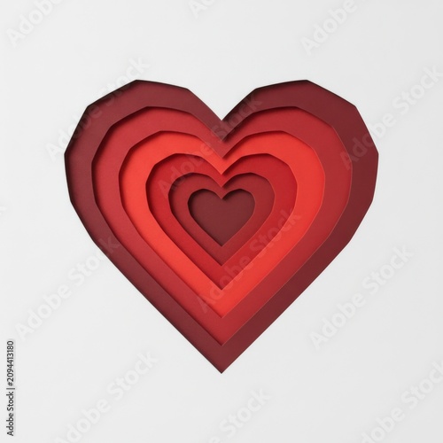 World heart day conceptual design featuring a layered red paper cut heart shape with white typography and a modern metallic clinical stethoscope placed elegantly on a clean solid white background.