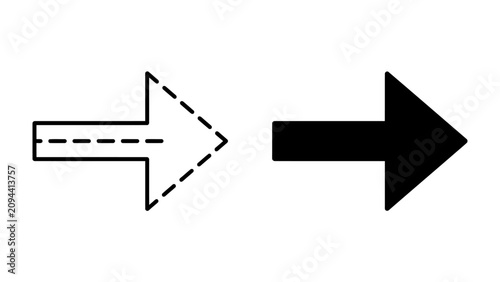 Fotografía Transformation Concept: Two arrows, one outlined and dashed, the other solid and black, represent a concept of transition, progress, or transformation
