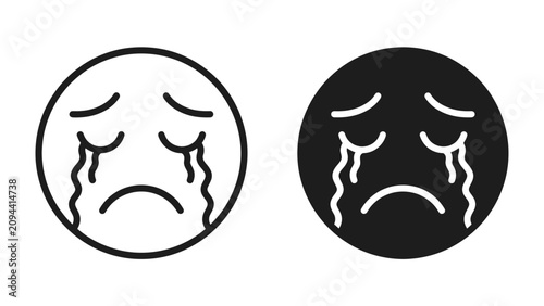 Canvas Print Sadness and Tears: Two contrasting emoticon faces depict the universal emotion of sadness, one in outline and the other in solid black, both shedding tears