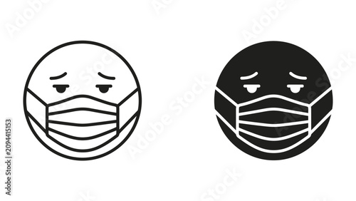 Tableau sur toile Sad Face with Mask Icon: Two stylized faces wear medical masks, conveying a sense of sadness and concern amidst health challenges