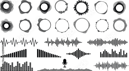 Foto Abstract sound wave collection, circular audio frequency spectrum icons, digital